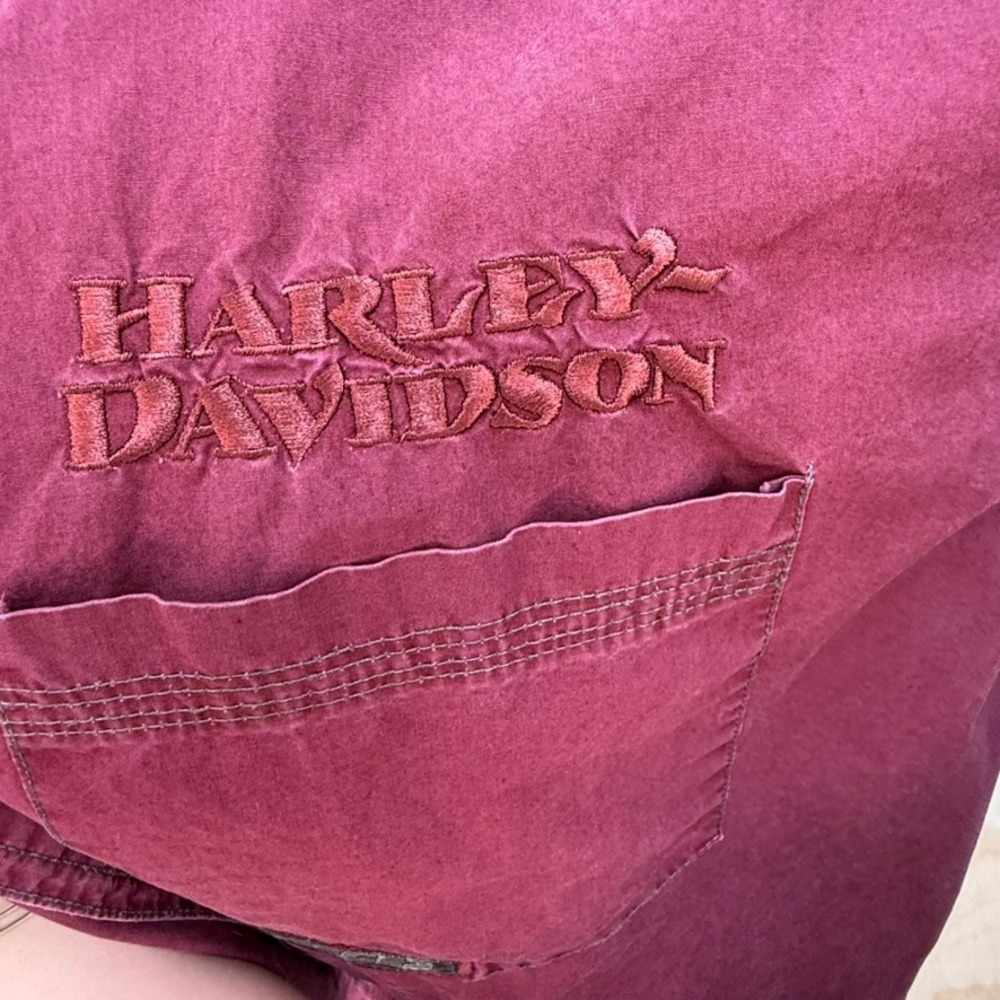 Harley Davidson Mens XXL Long Sleeve Button Down Shirt Burgundy No Cages Patches - Picture 9 of 11